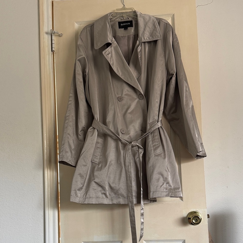 Silver/Champagne Double-Breasted Trench Coat